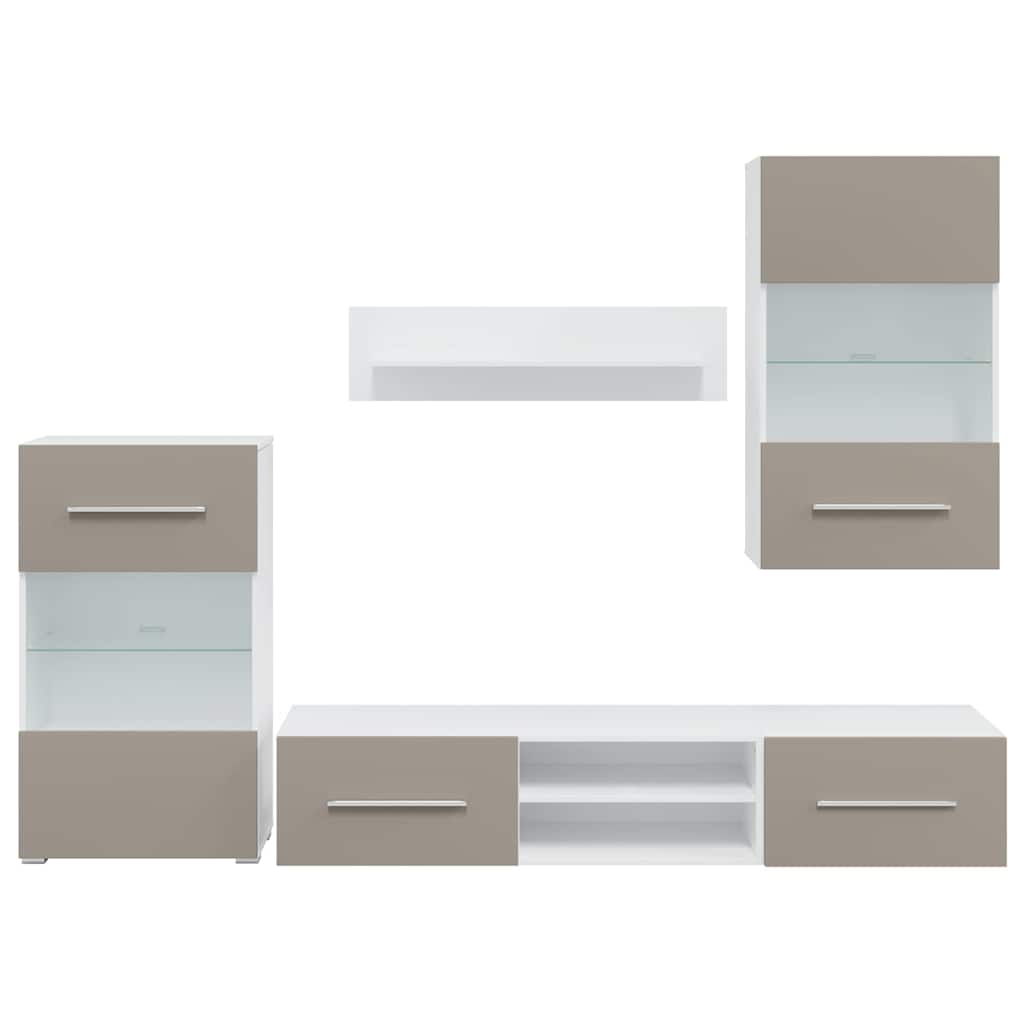 Meubles TV avec lumière LED 5 pcs gris pierre bois d'ingénierie - XIOS