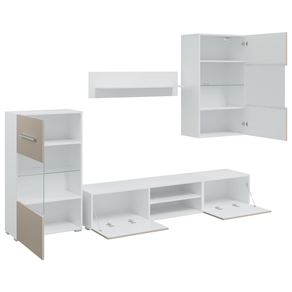 Meubles TV avec lumière LED 5 pcs gris pierre bois d'ingénierie - XIOS