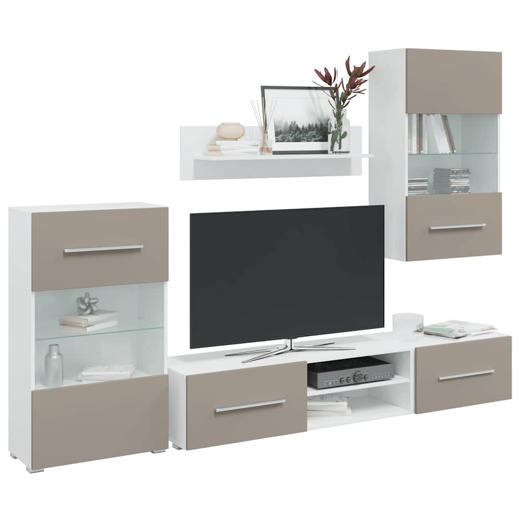 Meubles TV avec lumière LED 5 pcs gris pierre bois d'ingénierie - XIOS