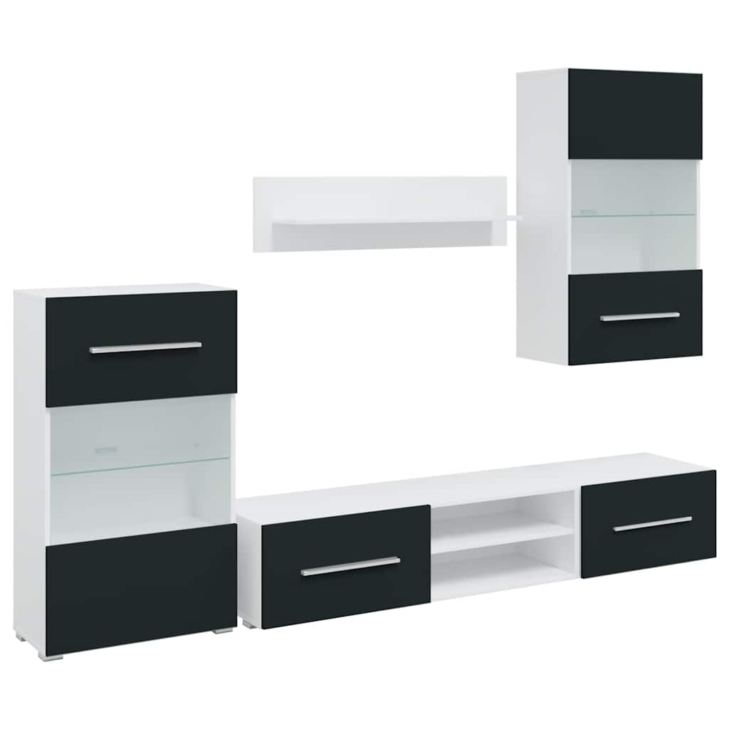 Meubles TV 5 pcs avec lumière LED indigo mat bois d'ingénierie - XIOS