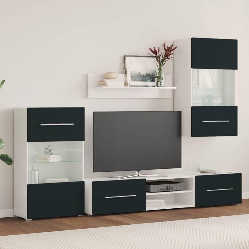 Meubles TV 5 pcs avec lumière LED indigo mat bois d'ingénierie - XIOS