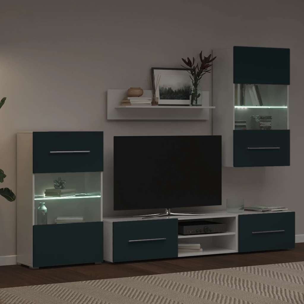 Meubles TV 5 pcs avec lumière LED indigo mat bois d'ingénierie - XIOS