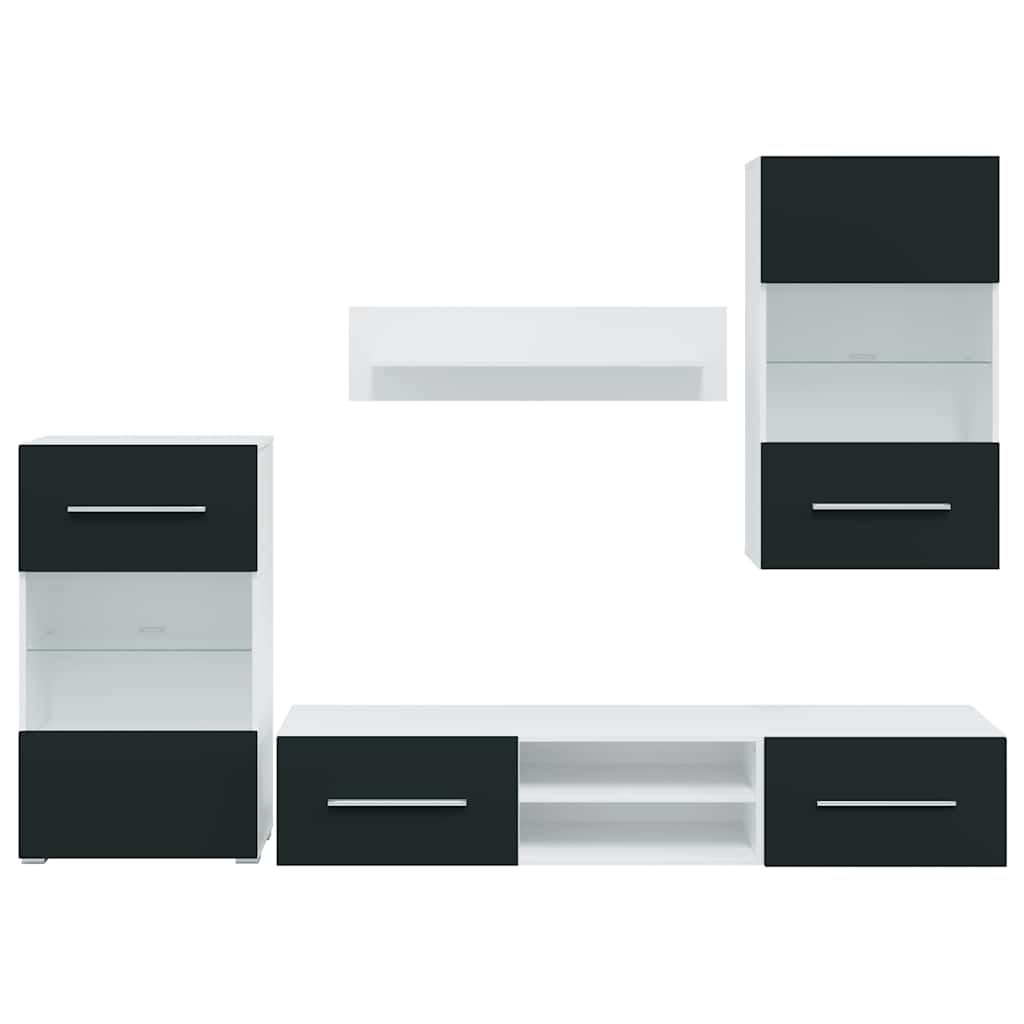 Meubles TV 5 pcs avec lumière LED indigo mat bois d'ingénierie - XIOS