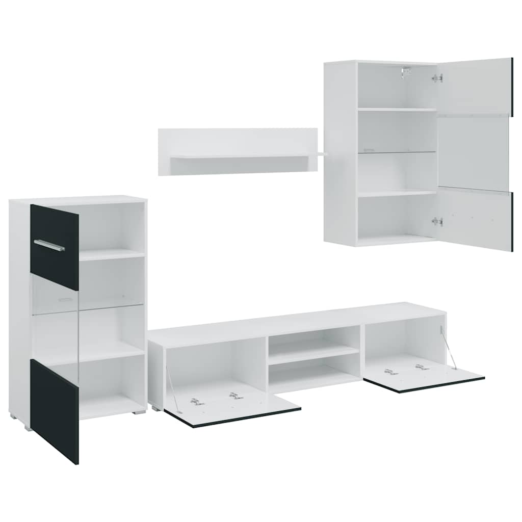 Meubles TV 5 pcs avec lumière LED indigo mat bois d'ingénierie - XIOS