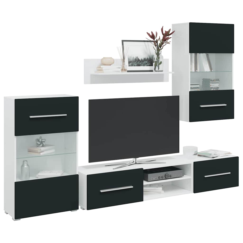 Meubles TV 5 pcs avec lumière LED indigo mat bois d'ingénierie - XIOS