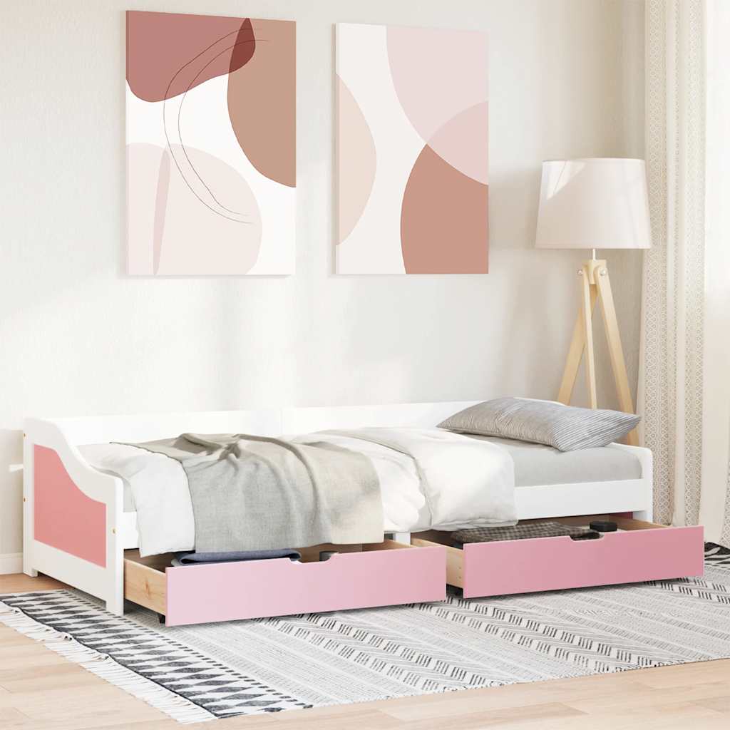 Lit de jour et 2 tiroirs sans matelas IRUN blanc rose 90x200 cm - XIOS