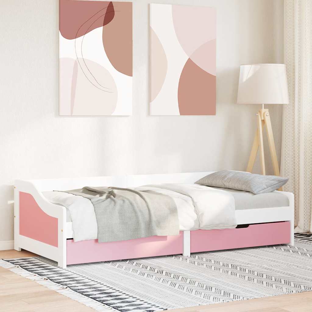 Lit de jour et 2 tiroirs sans matelas IRUN blanc rose 90x200 cm - XIOS
