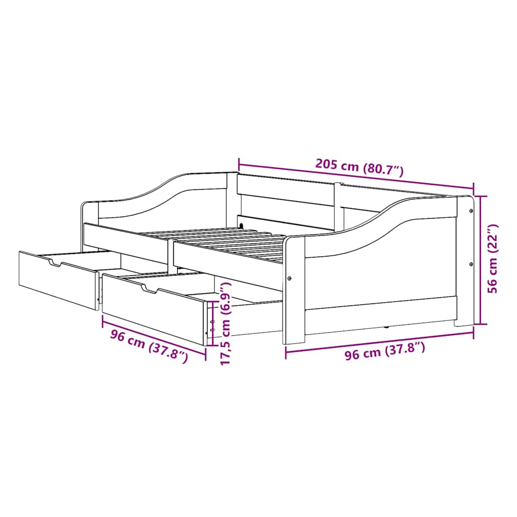 Lit de jour et 2 tiroirs sans matelas IRUN blanc rose 90x200 cm - XIOS