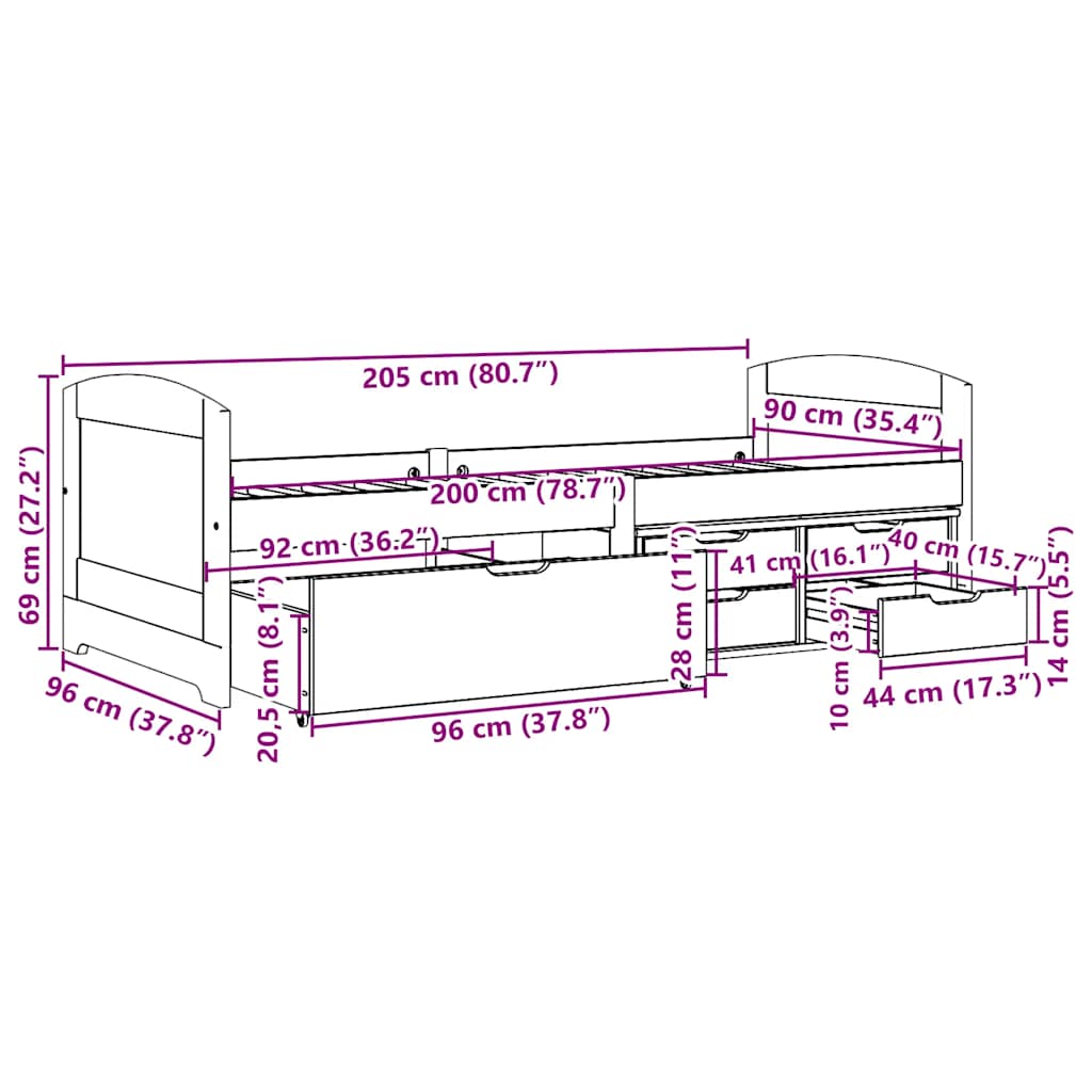 Lit de jour et 5 tiroirs sans matelas IRUN blanc rose 90x200 cm - XIOS