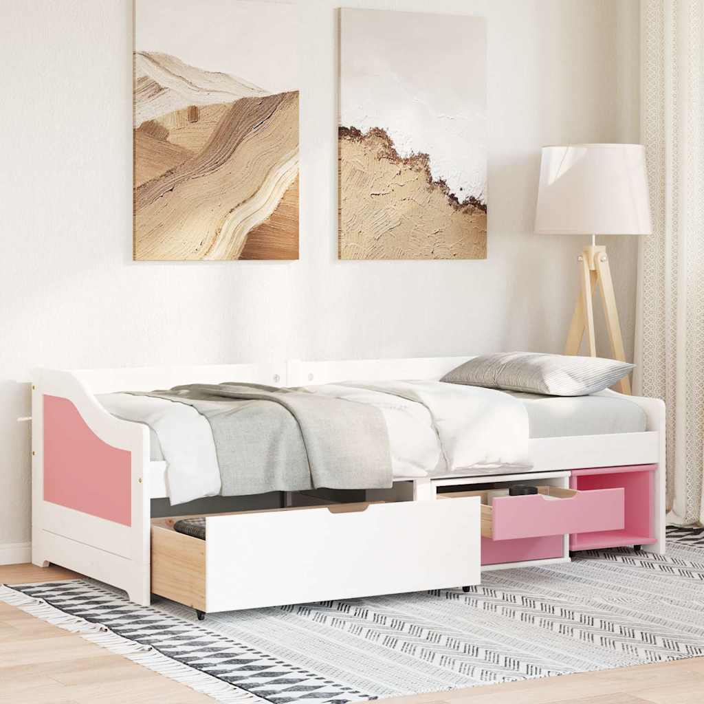 Lit de jour et 3 tiroirs sans matelas IRUN blanc rose 90x200 cm - XIOS