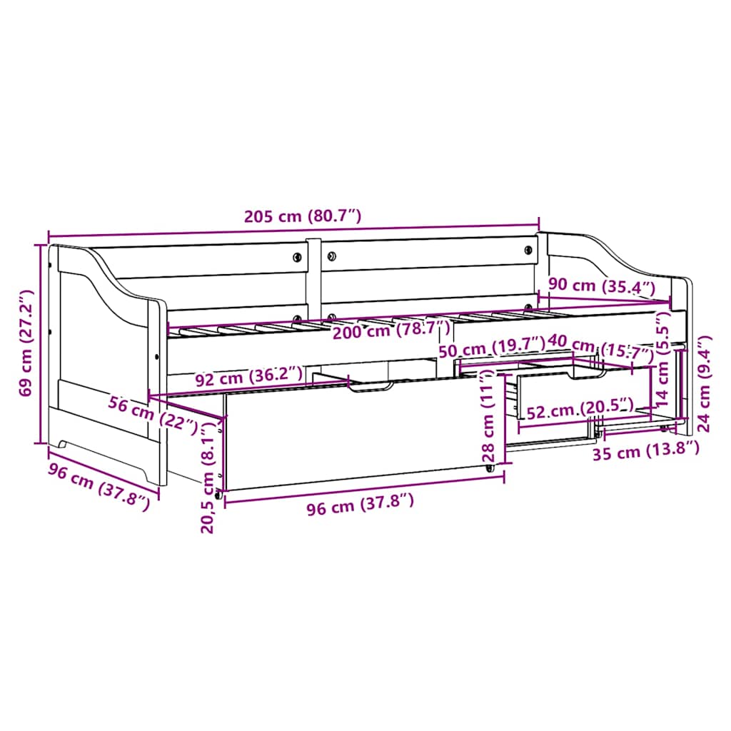 Lit de jour et 3 tiroirs sans matelas IRUN blanc rose 90x200 cm - XIOS