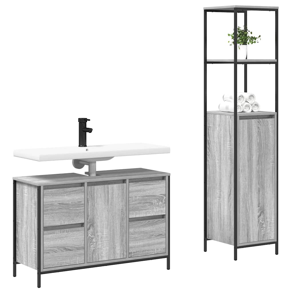 Ensemble de mobilier de salle de bain 2 pc Gris Sonoma et noir - XIOS