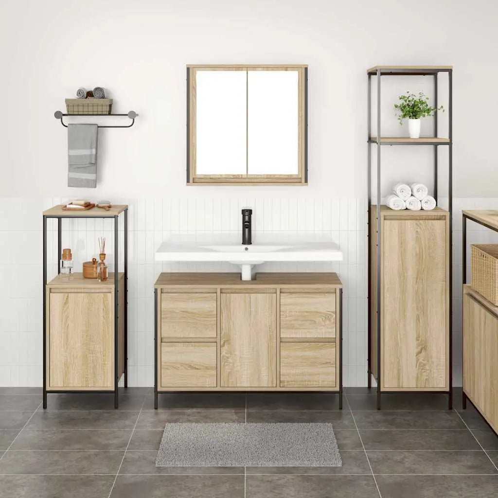 Ensemble de mobilier de salle de bain 3 pc Chêne Sonoma et noir - XIOS