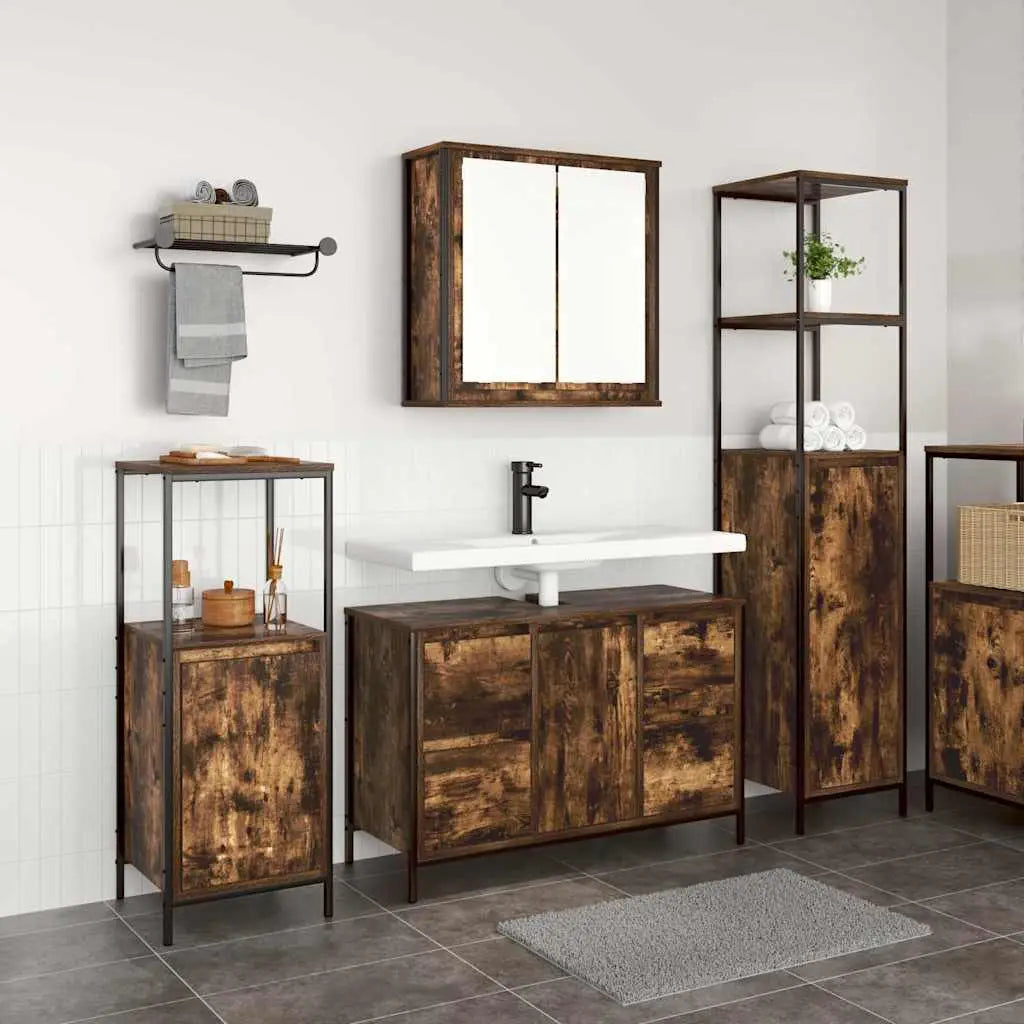 Ensemble de mobilier de salle de bain 3 pc Chêne fumé et noir - XIOS