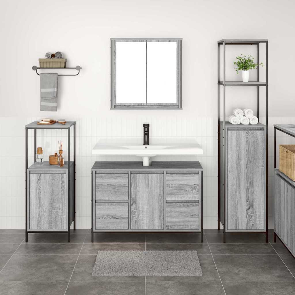 Ensemble de mobilier de salle de bain 3 pc Gris Sonoma et noir - XIOS
