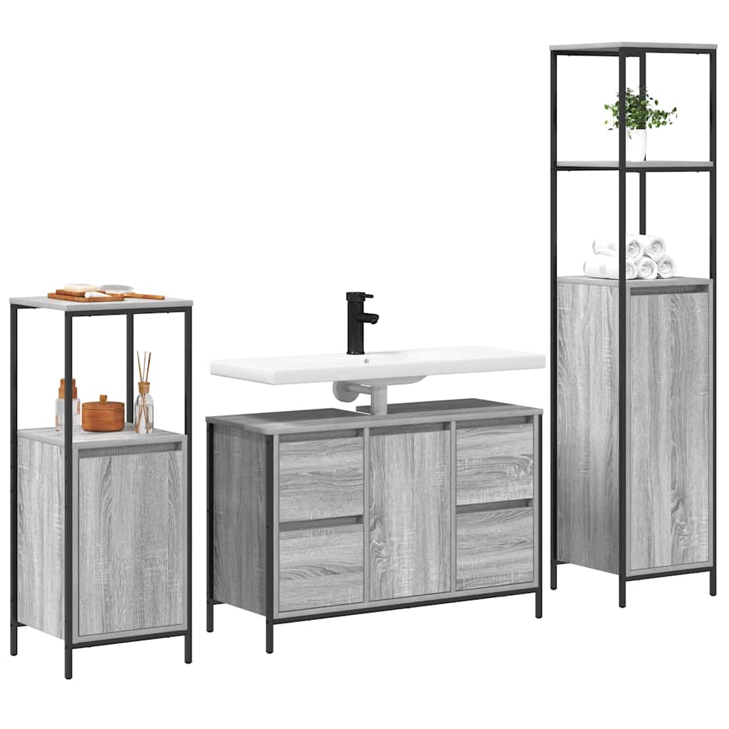 Ensemble de mobilier de salle de bain 3 pc Gris Sonoma et noir - XIOS