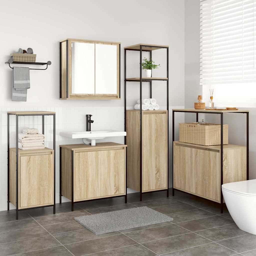Ensemble de mobilier de salle de bain 5 pc Chêne Sonoma et noir - XIOS