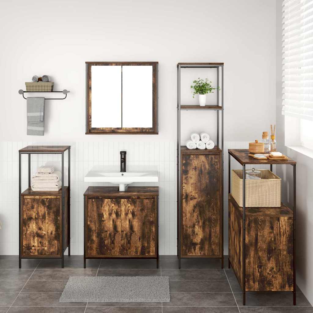 Ensemble de mobilier de salle de bain 5 pc Chêne fumé et noir - XIOS