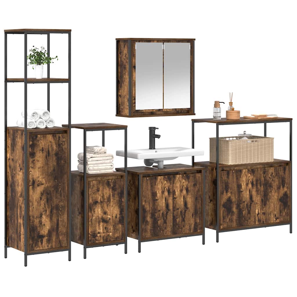 Ensemble de mobilier de salle de bain 5 pc Chêne fumé et noir - XIOS