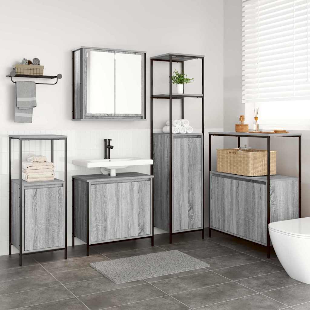 Ensemble de mobilier de salle de bain 5 pc Gris Sonoma et noir - XIOS