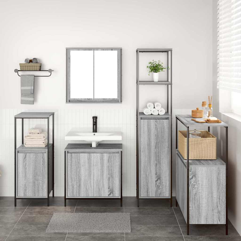 Ensemble de mobilier de salle de bain 5 pc Gris Sonoma et noir - XIOS