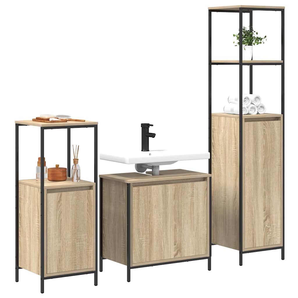 Ensemble de mobilier de salle de bain 3 pc Chêne Sonoma et noir - XIOS