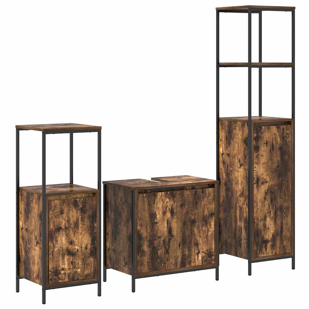 Ensemble de mobilier de salle de bain 3 pc Chêne fumé et noir - XIOS