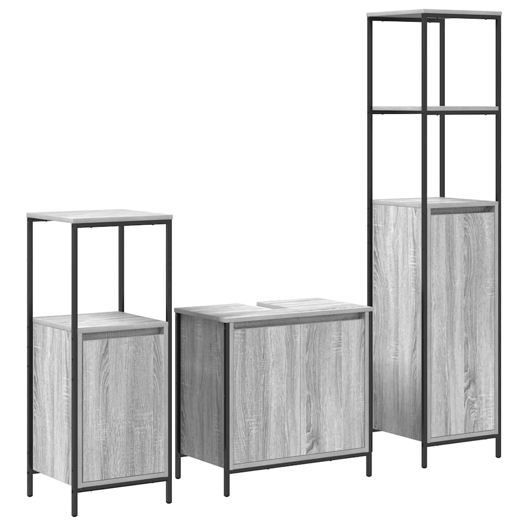 Ensemble de mobilier de salle de bain 3 pc Gris Sonoma et noir - XIOS