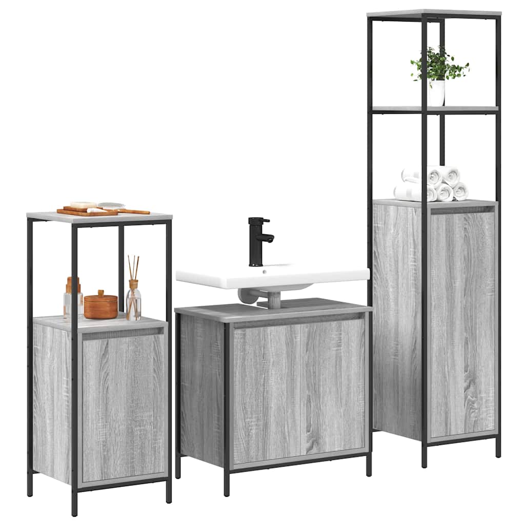 Ensemble de mobilier de salle de bain 3 pc Gris Sonoma et noir - XIOS
