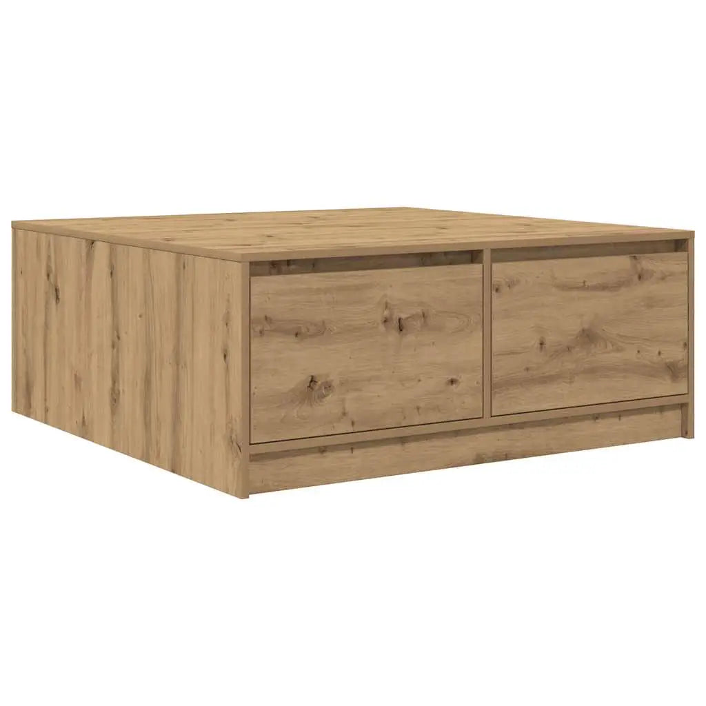 Table basse avec tiroirs chêne artisanal 100x100x40 cm - XIOS