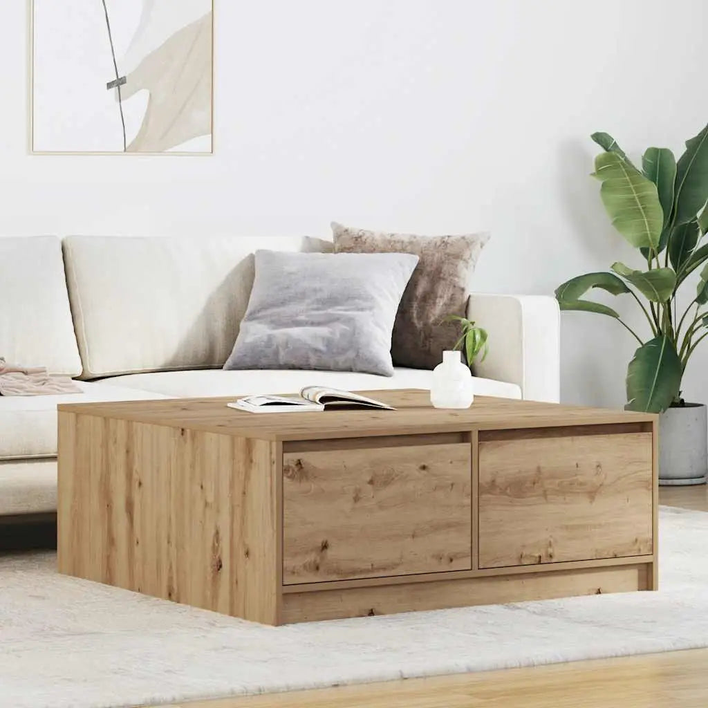 Table basse avec tiroirs chêne artisanal 100x100x40 cm - XIOS