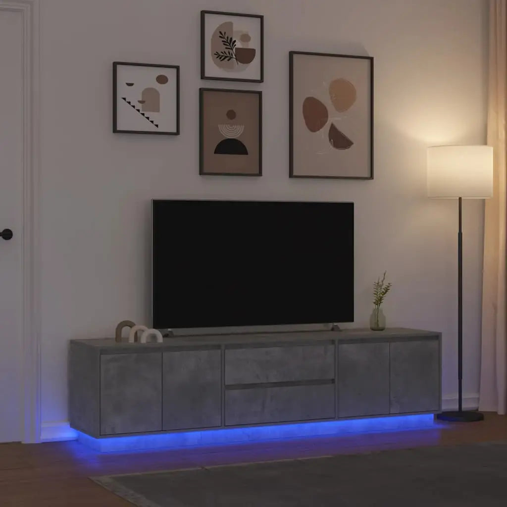 Meuble TV avec lumières LED gris béton 193,5x41x50 cm - XIOS