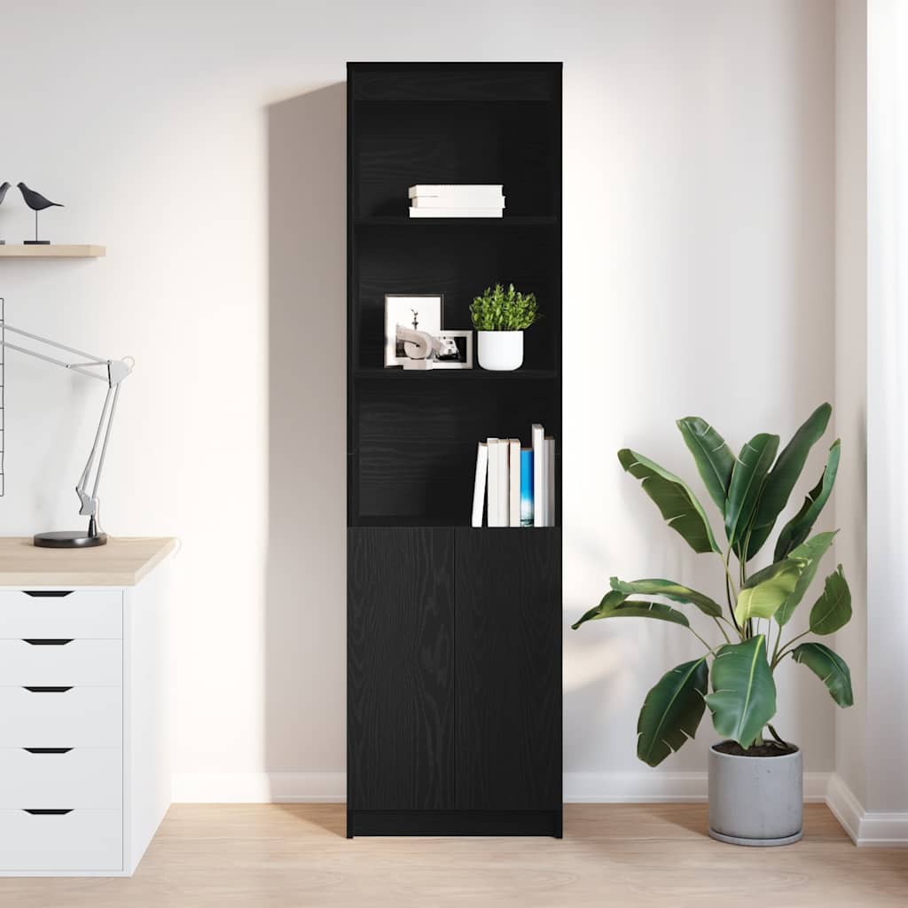 Buffet haut chêne noir 50x35x180 cm bois d'ingénierie - XIOS