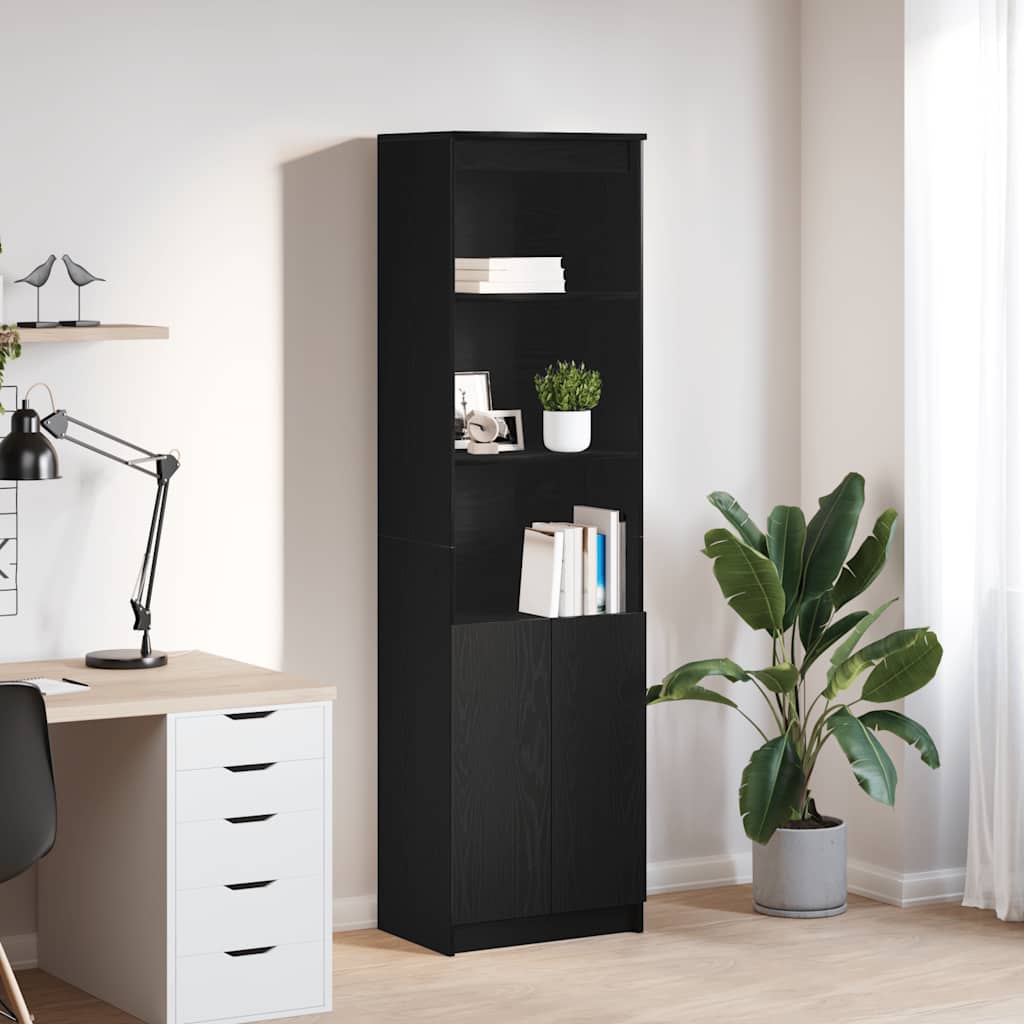 Buffet haut chêne noir 50x35x180 cm bois d'ingénierie - XIOS