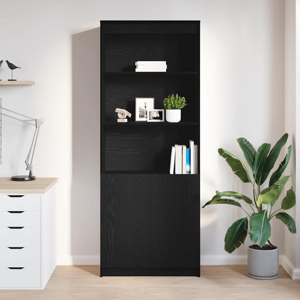 Buffet haut chêne noir 70x35x180 cm bois d'ingénierie - XIOS
