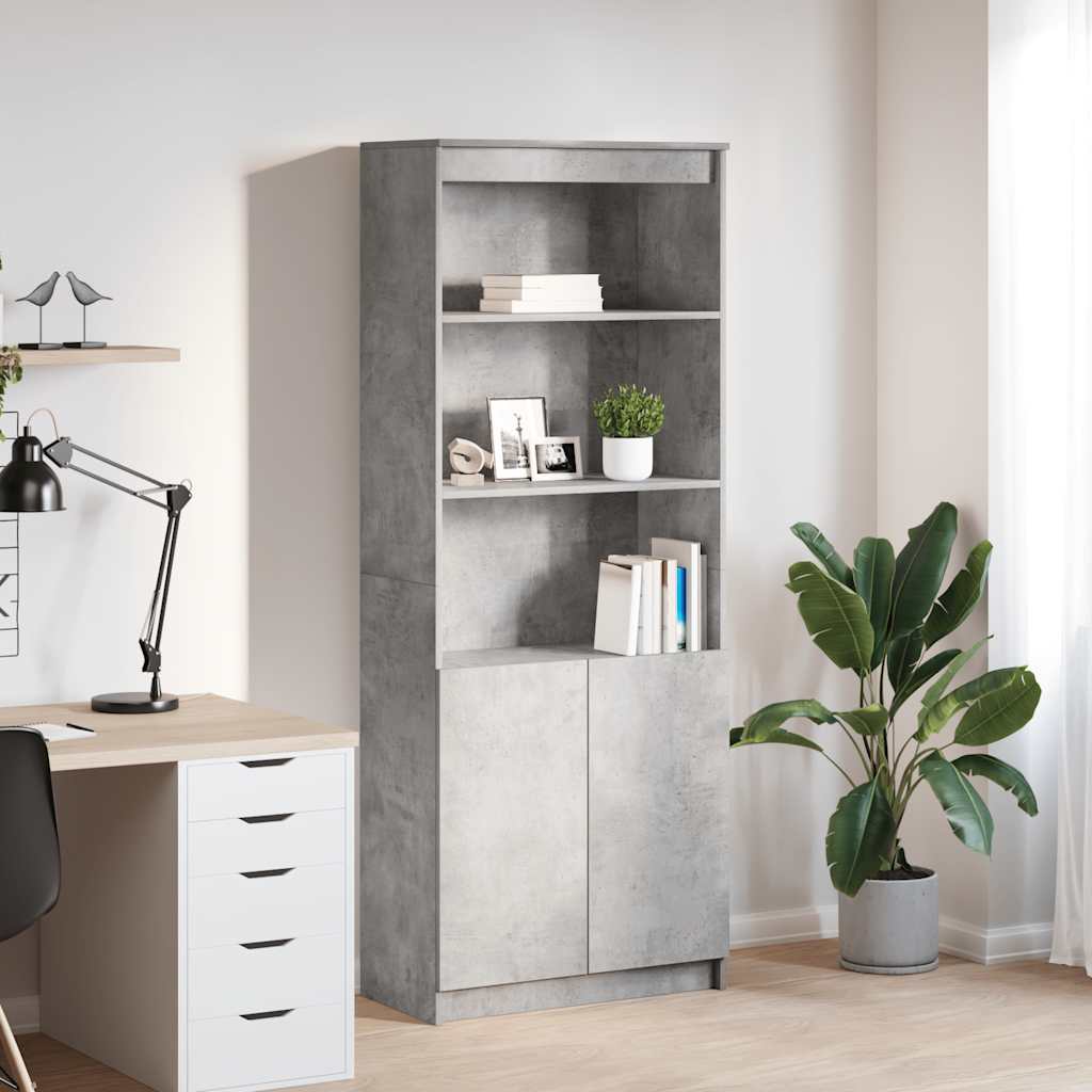 Buffet haut gris béton 70x35x180 cm bois d'ingénierie - XIOS