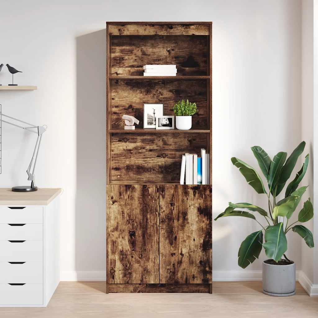 Buffet haut chêne fumé 70x35x180 cm bois d'ingénierie - XIOS