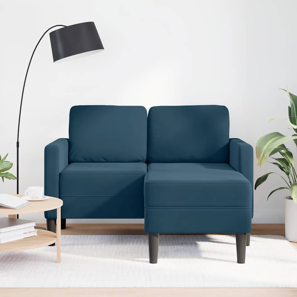 Canapé 2 places avec méridienne en L bleu 125 cm velours - XIOS