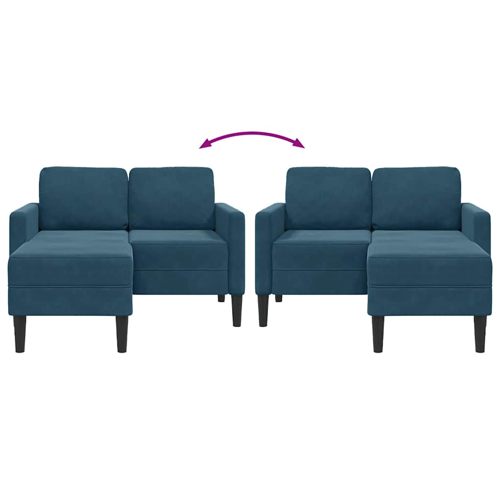 Canapé 2 places avec méridienne en L bleu 125 cm velours - XIOS
