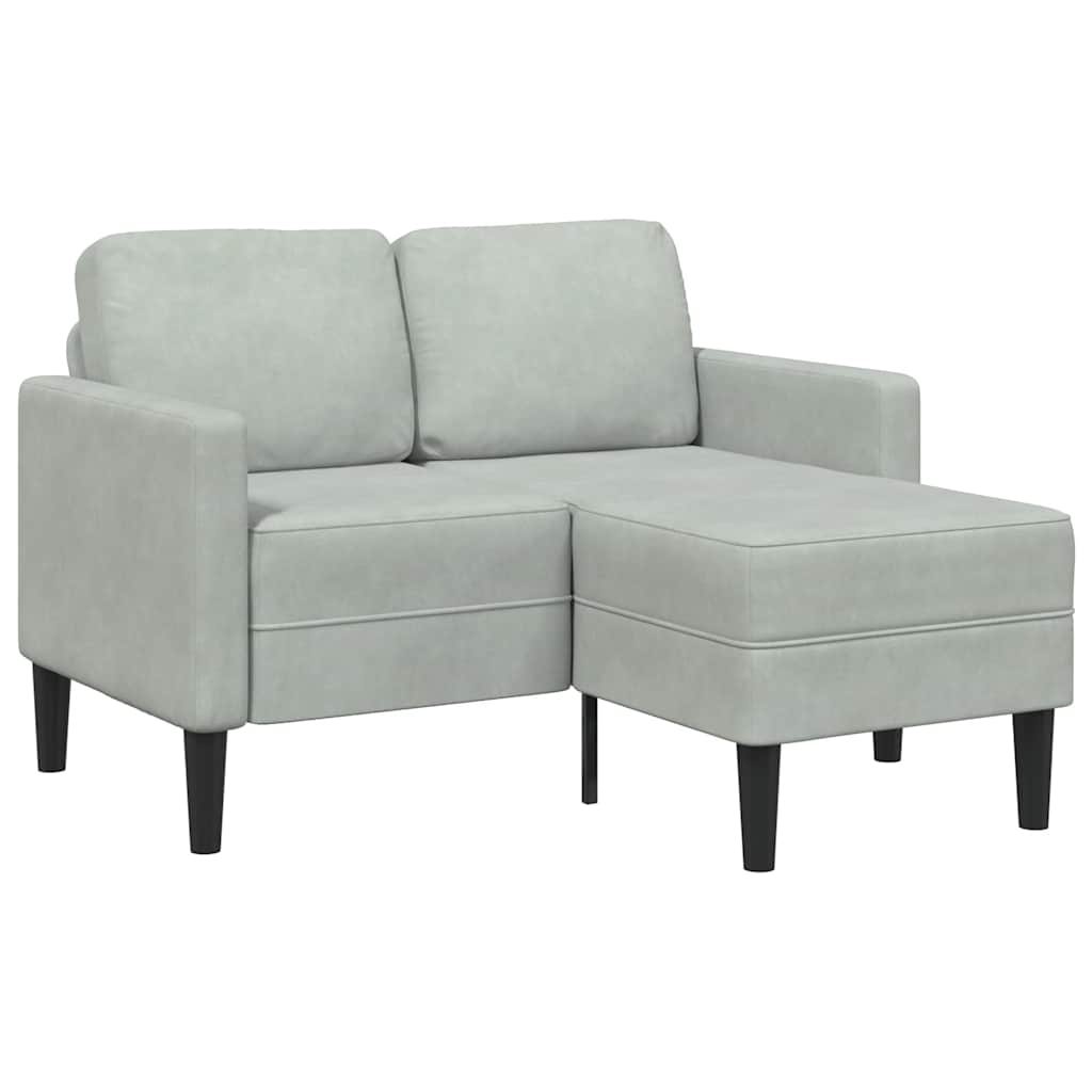 Canapé 2 places avec méridienne en L gris clair 125 cm velours - XIOS