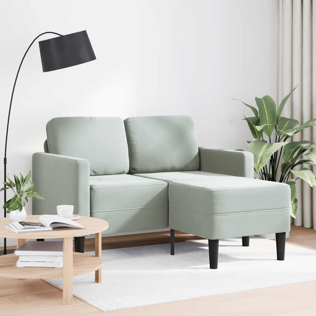 Canapé 2 places avec méridienne en L gris clair 125 cm velours - XIOS