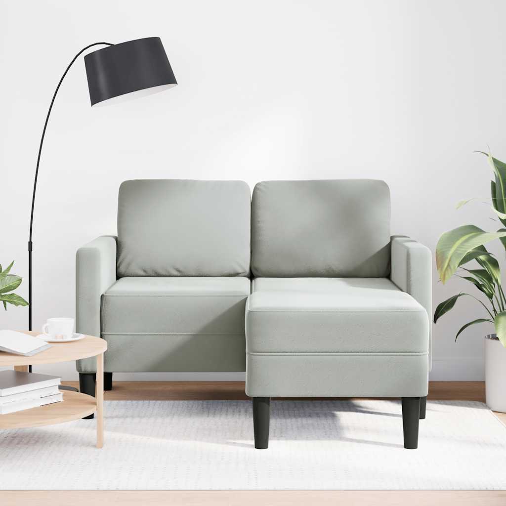 Canapé 2 places avec méridienne en L gris clair 125 cm velours - XIOS