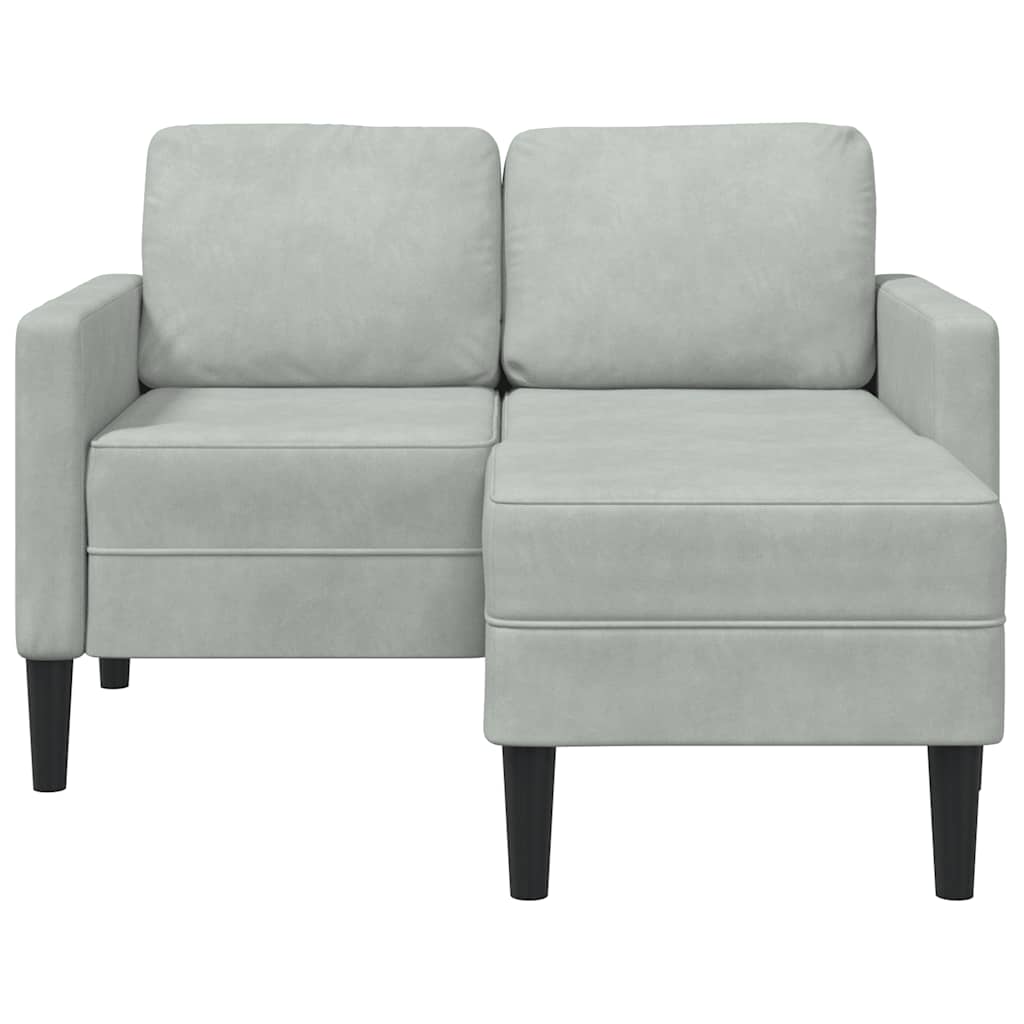 Canapé 2 places avec méridienne en L gris clair 125 cm velours - XIOS