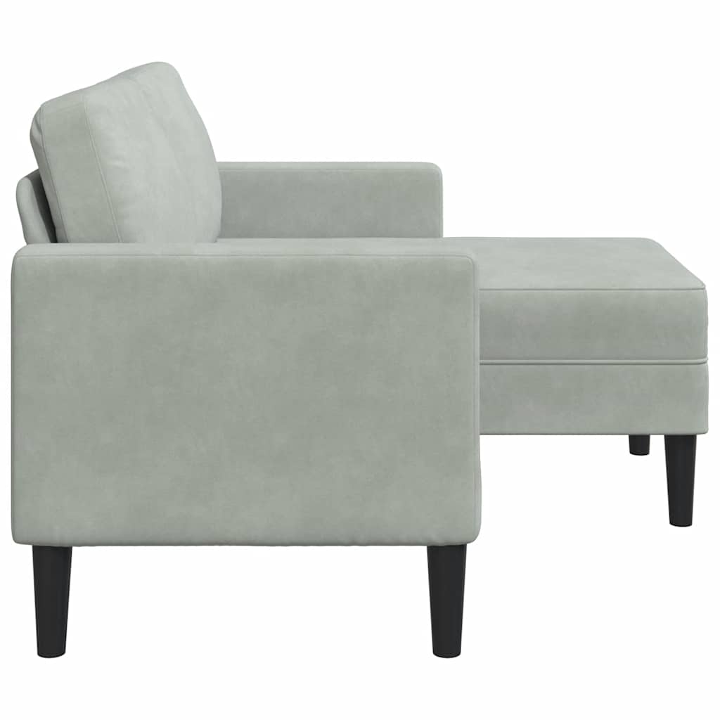 Canapé 2 places avec méridienne en L gris clair 125 cm velours - XIOS