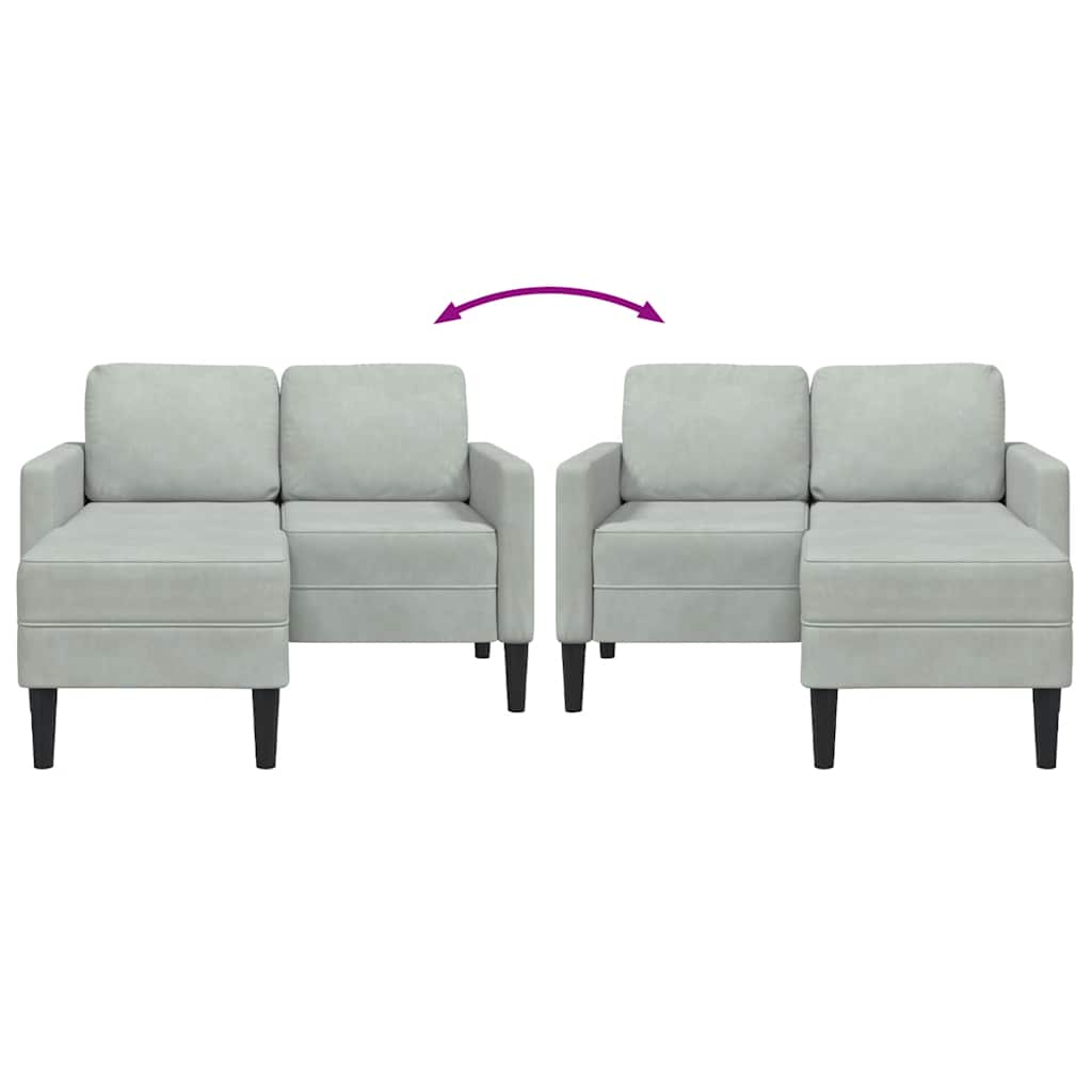 Canapé 2 places avec méridienne en L gris clair 125 cm velours - XIOS