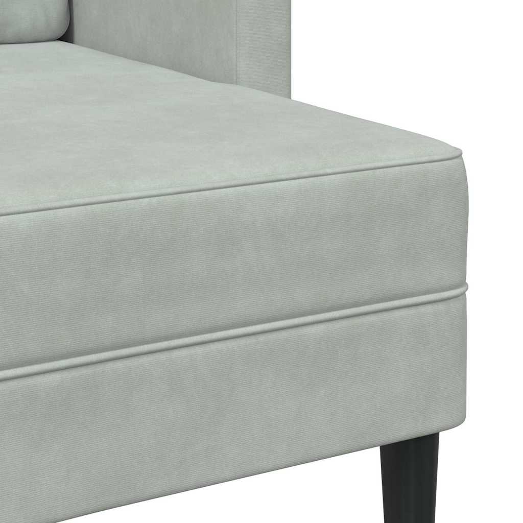 Canapé 2 places avec méridienne en L gris clair 125 cm velours - XIOS