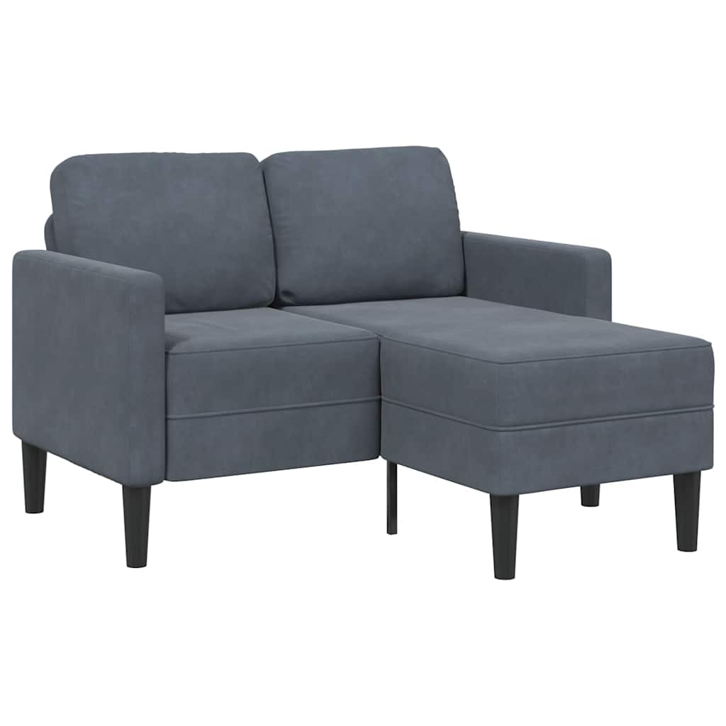 Canapé 2 places avec méridienne en L gris foncé 125 cm velours - XIOS