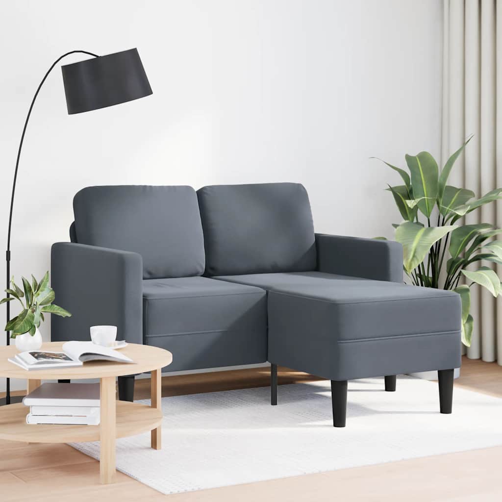 Canapé 2 places avec méridienne en L gris foncé 125 cm velours - XIOS