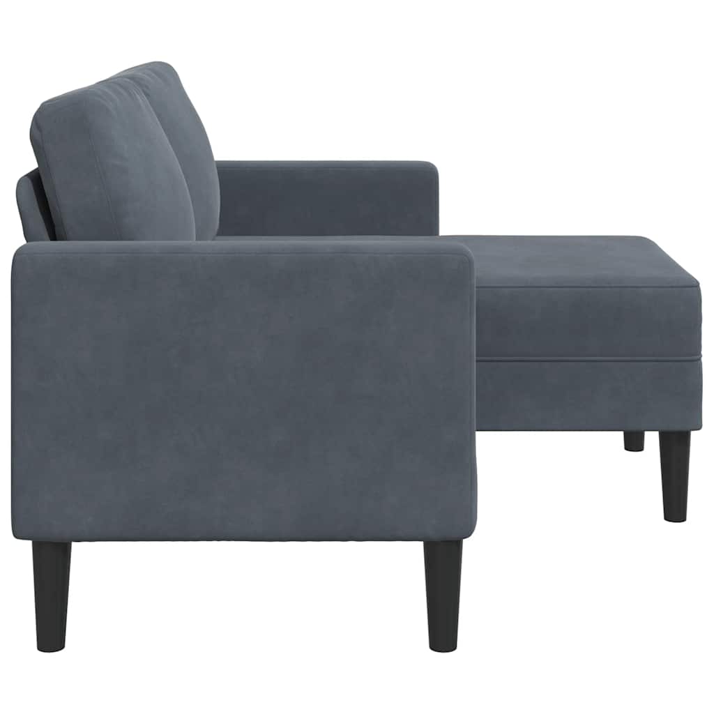 Canapé 2 places avec méridienne en L gris foncé 125 cm velours - XIOS