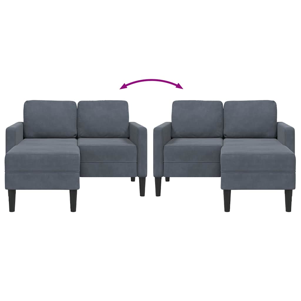 Canapé 2 places avec méridienne en L gris foncé 125 cm velours - XIOS